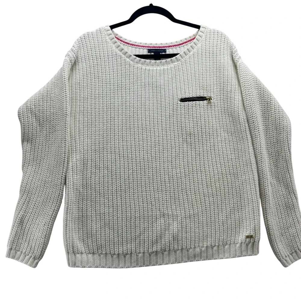 Tommy Hilfiger‎ Women's L Cream Cable Knit Sweater Long Sleeve Classic Winter